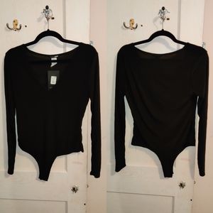 Women's Black V Neck Bodysuit